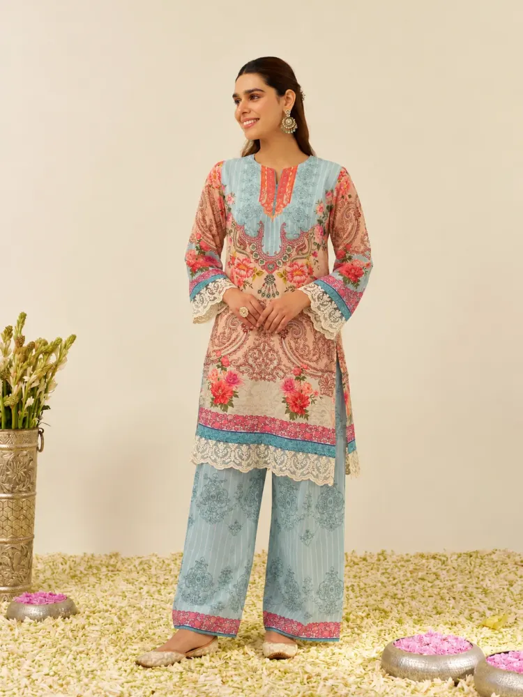 Powder Blue Floral Coord Set-4