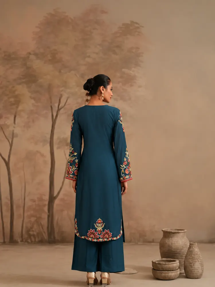 Teal Long Straight Pakistani Suit-1