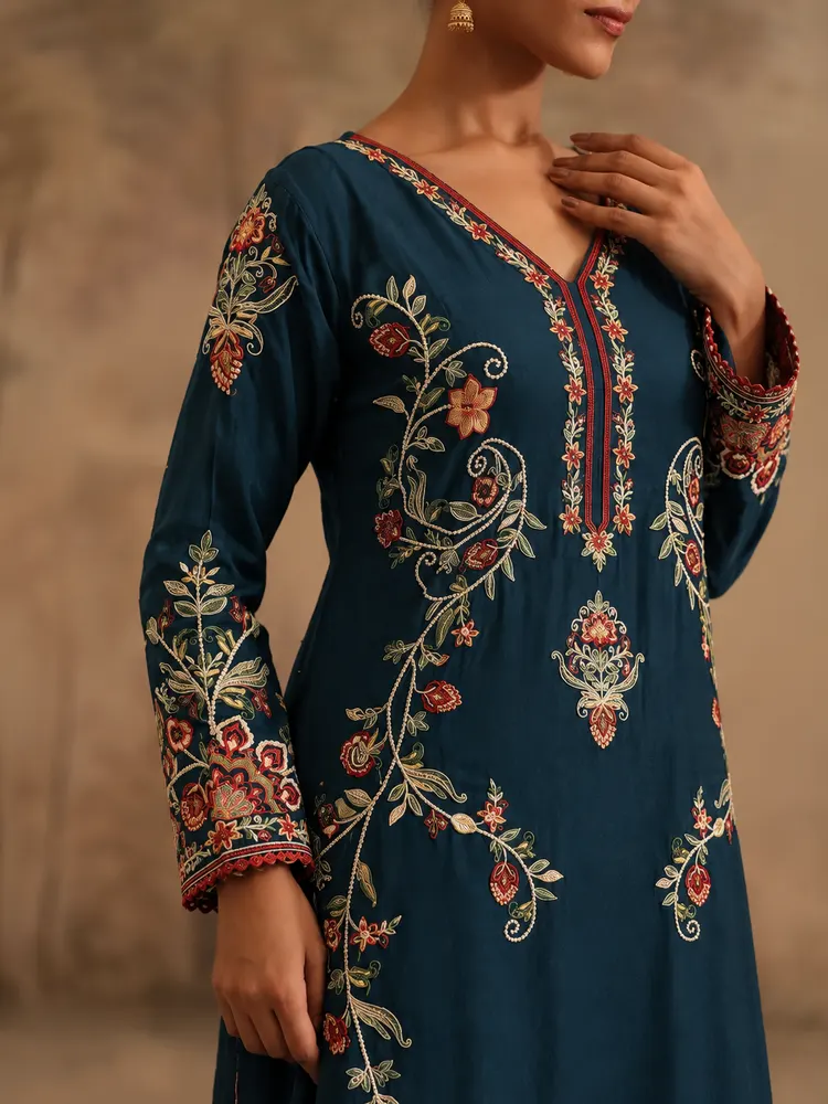 Teal Long Straight Pakistani Suit-2