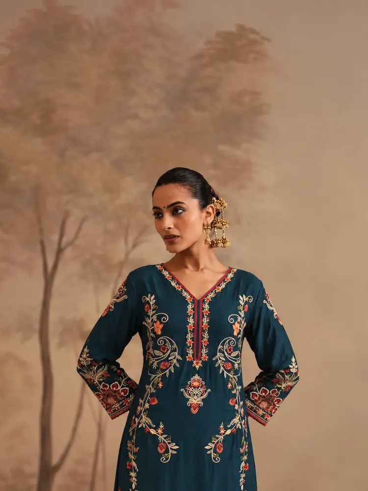Teal Long Straight Pakistani Suit-4