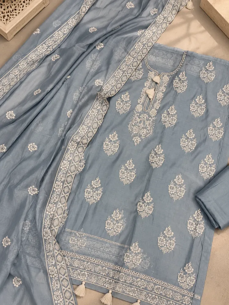  Women's Unstitched Blue Fabric Suit Set-0