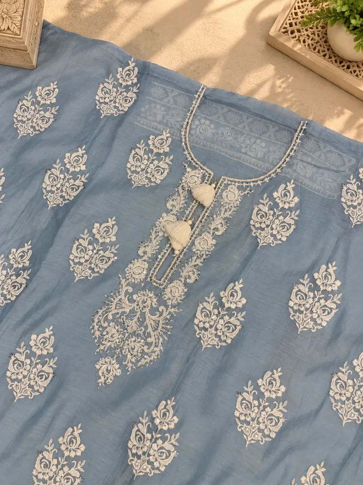  Women's Unstitched Blue Fabric Suit Set-1