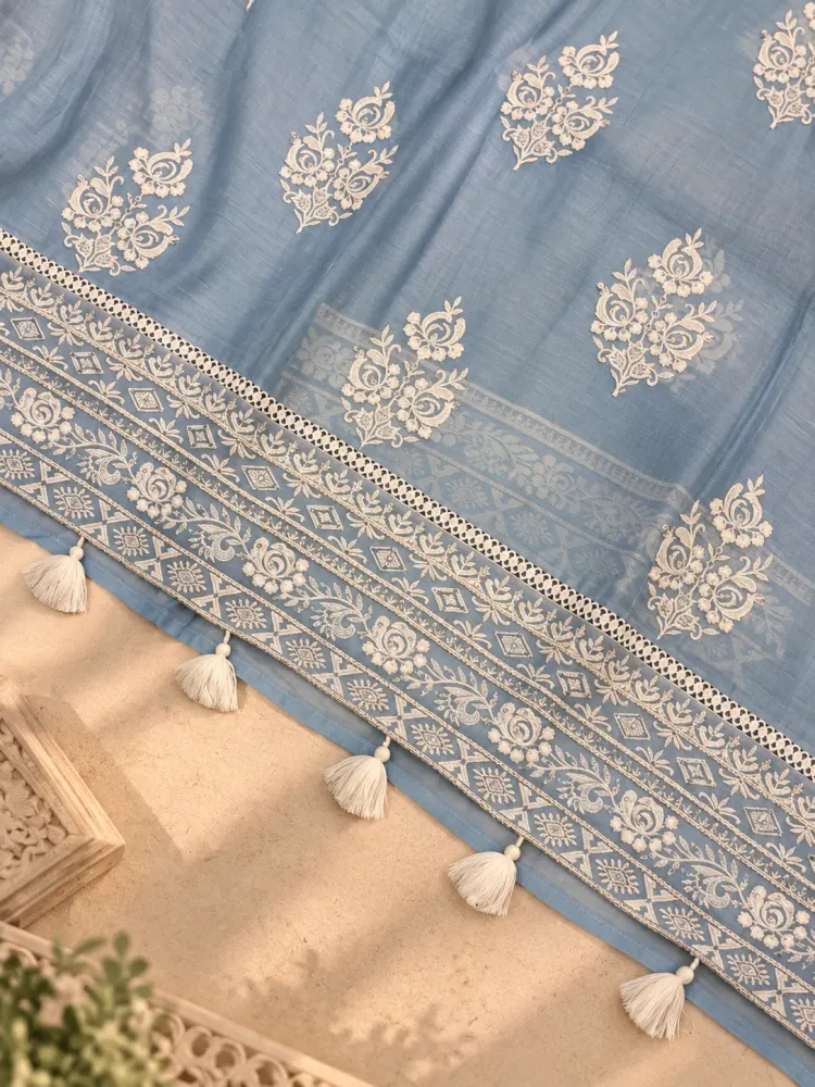  Women's Unstitched Blue Fabric Suit Set-2