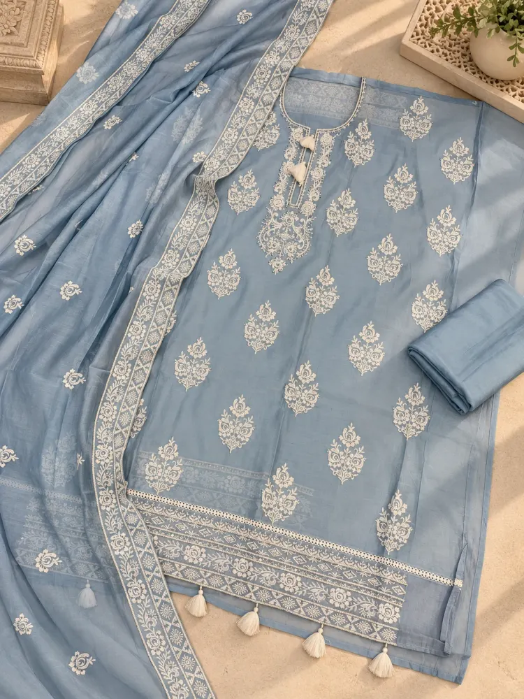  Women's Unstitched Blue Fabric Suit Set-3