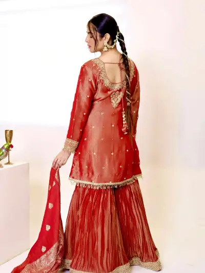 Rust Shimmer Farshi Suit Set - 2