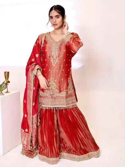 Rust Shimmer Farshi Suit Set - 3