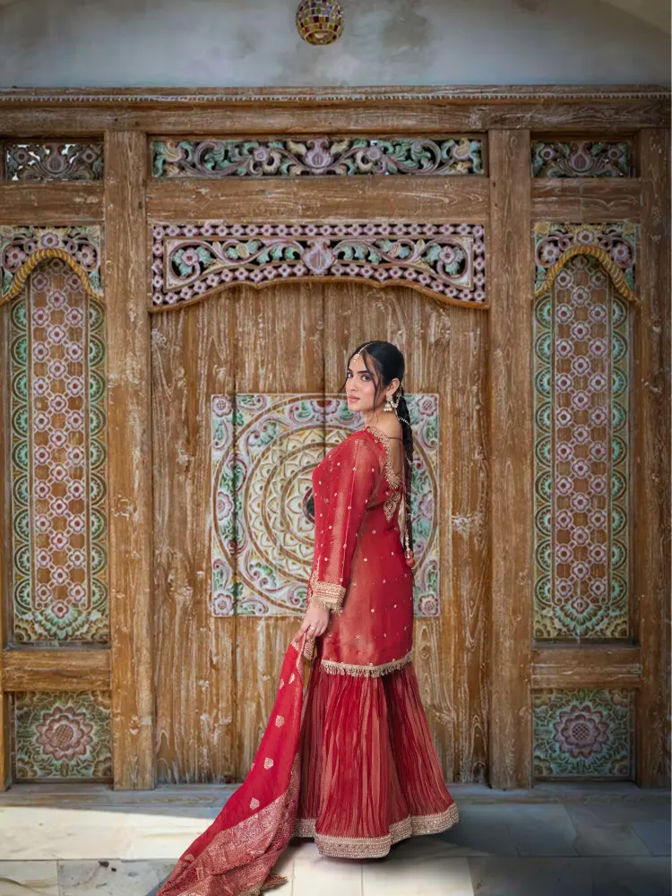 RUST RED DESIGNER GARARA SUIT - 1