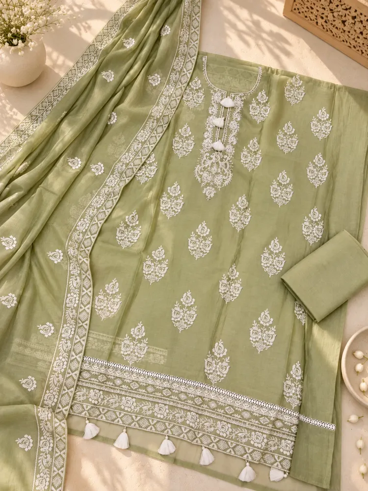Women's Unstitched Green Fabric Suit Set-0