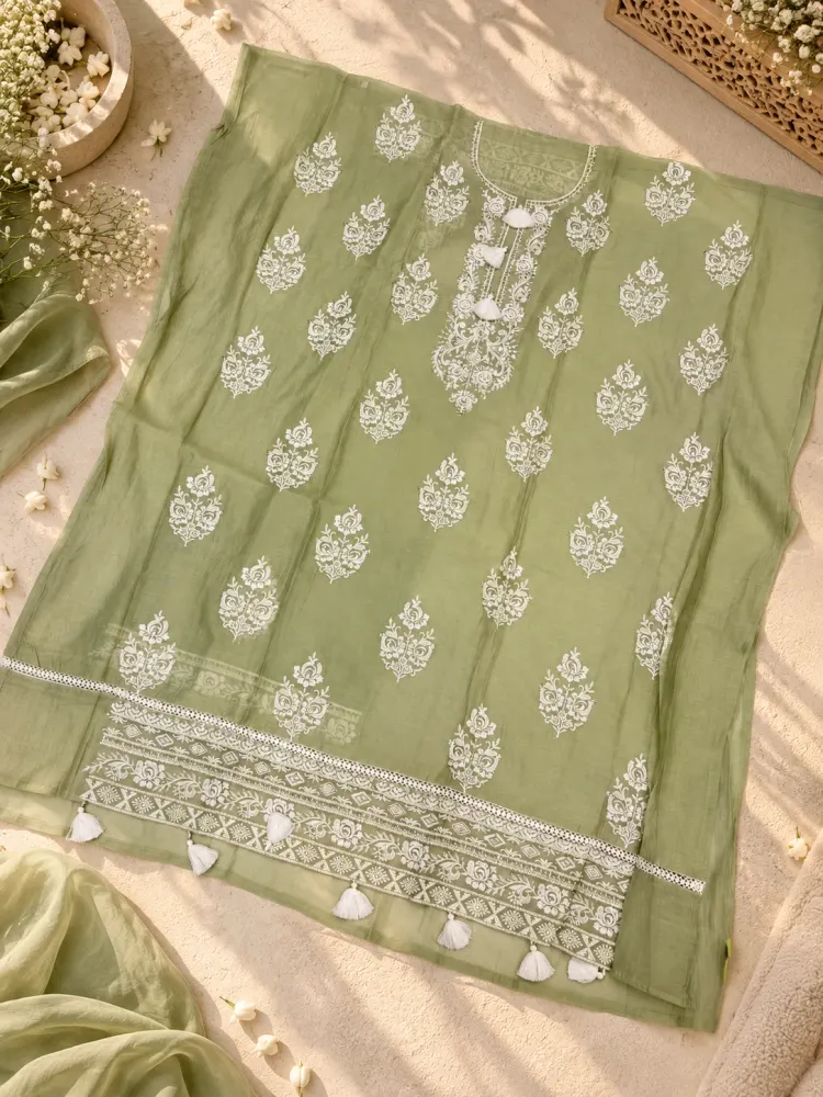 Women's Unstitched Green Fabric Suit Set-1