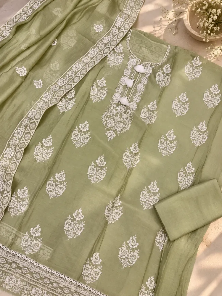 Women's Unstitched Green Fabric Suit Set-2