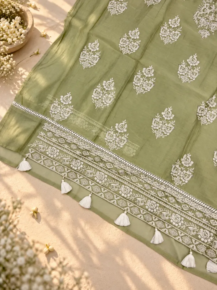 Women's Unstitched Green Fabric Suit Set-3