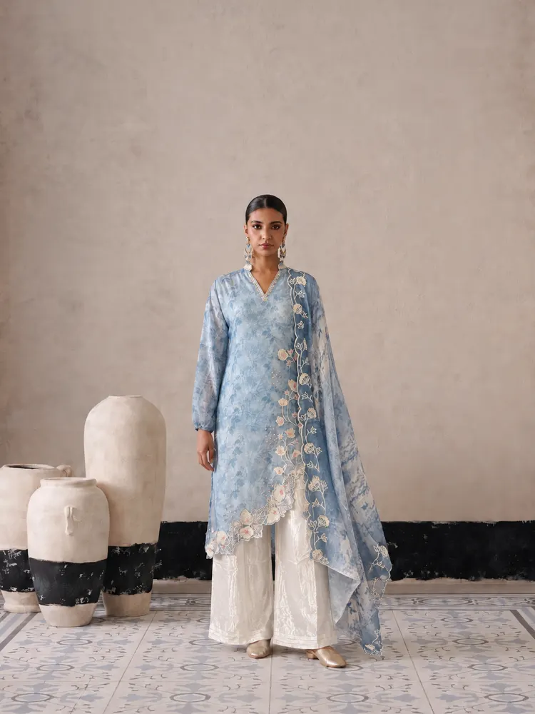 Sky Blue Long Pakistani Suit-0