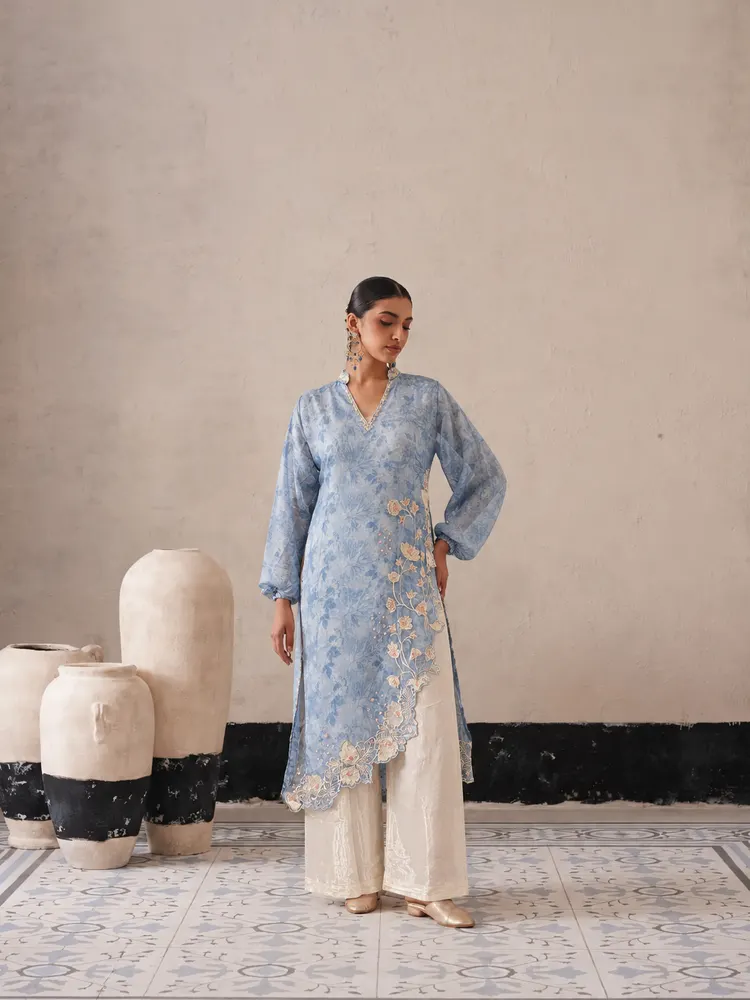 Sky Blue Long Pakistani Suit-1