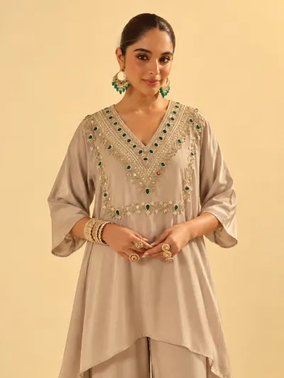 Jewel Beige Kaftan Set-0