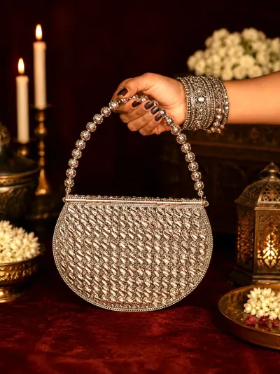 Silver Metal Clutch Bag-3