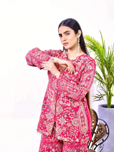 DARK PINK EMBROIDERED CO-ORD SET - 2
