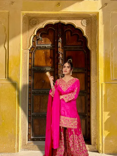 Pink Designer Sharara Suit-0