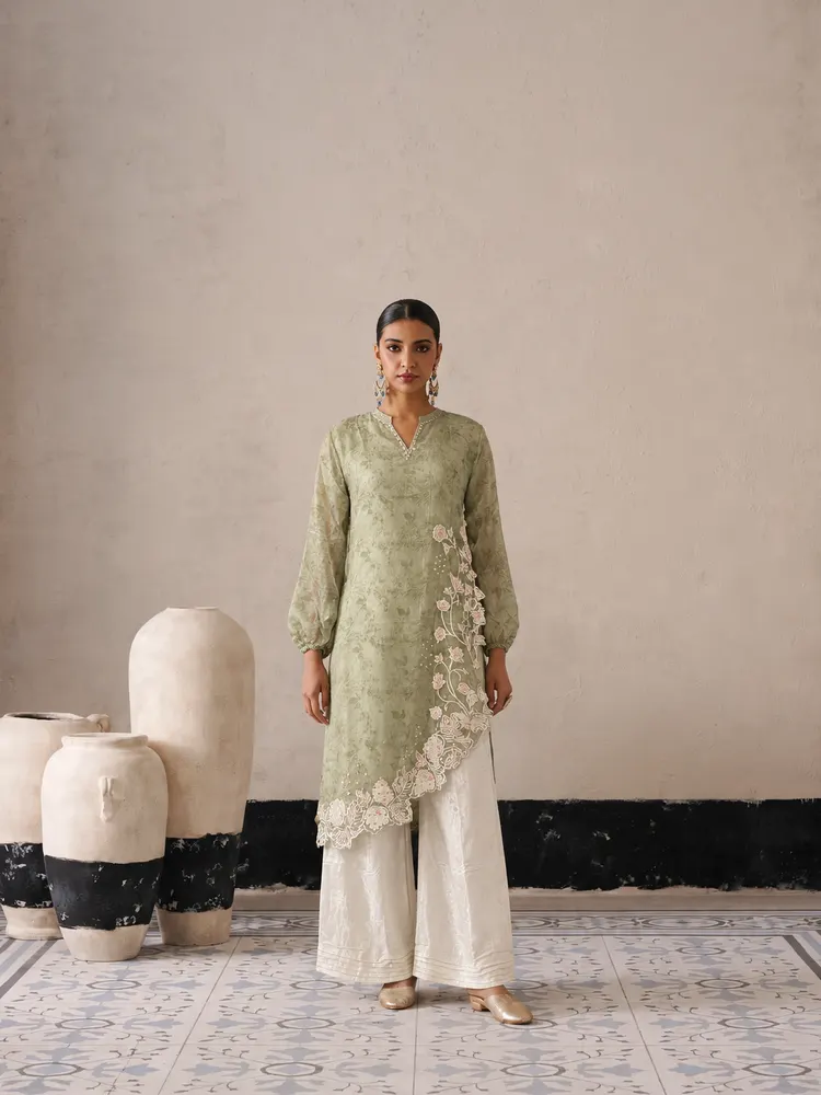 Sage Green Long Pakistani Suit-0