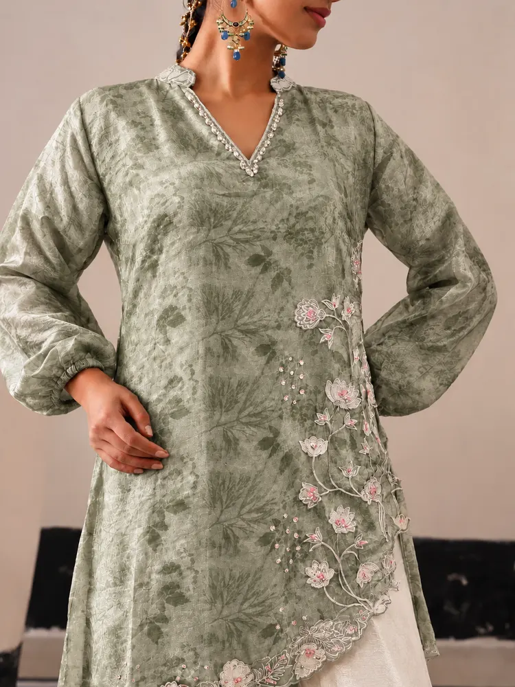Sage Green Long Pakistani Suit-3