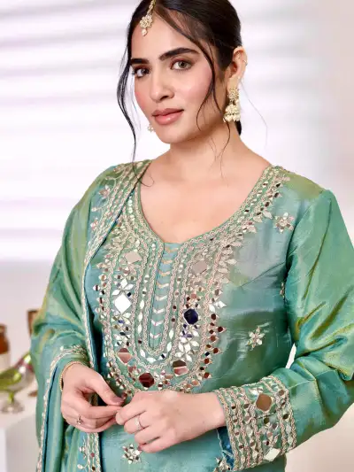 SEA GREEN PATIALA SUIT WITH DUPATTA - 2