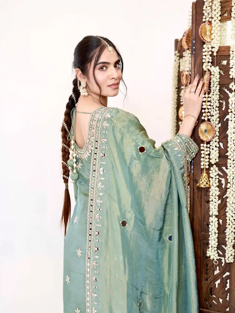 Sea Green Patiala Suit with Dupatta thumbnail 4