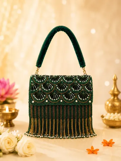 Green Beaded Handbag-0