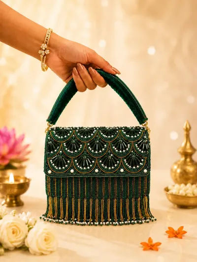 Green Beaded Handbag-3