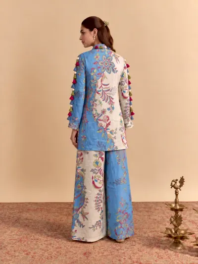 Sky Blue Floral Vacation Co-ord Set-0