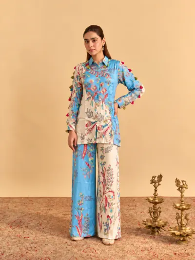 Sky Blue Floral Vacation Co-ord Set-3