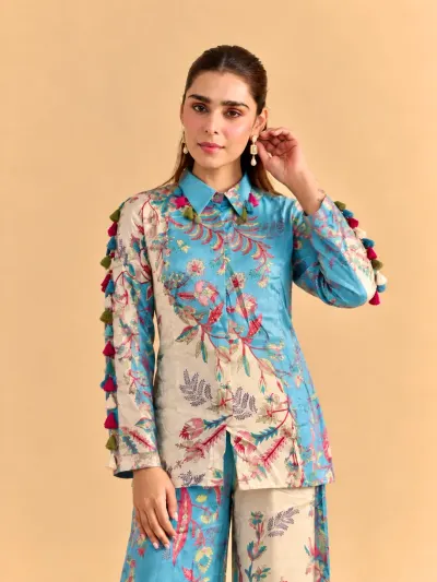 Sky Blue Floral Vacation Co-ord Set-2