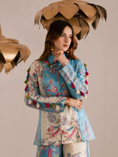 Sky Blue Floral Vacation Co-ord Set-1