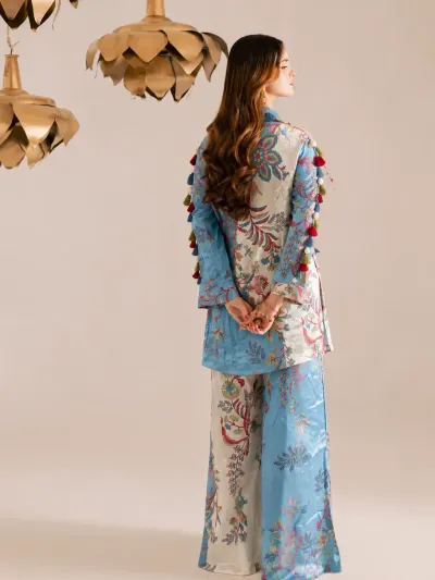 Sky Blue Floral Vacation Co-ord Set-2