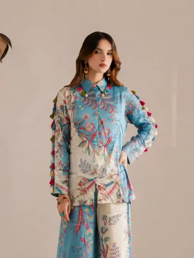 Sky Blue Floral Vacation Co-ord Set-3