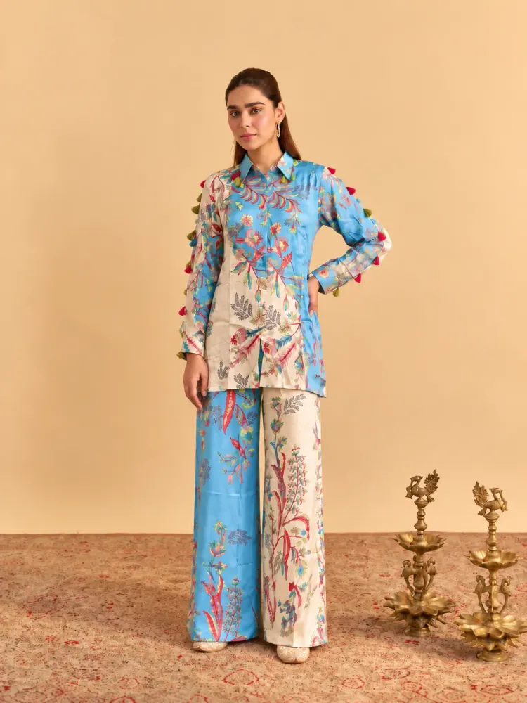 Sky Blue Floral Vacation Co-ord Set-3