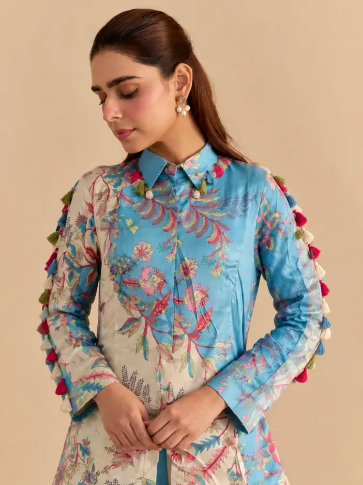 Sky Blue Floral Vacation Co-ord Set-1