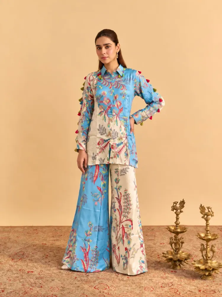 Sky Blue Floral Vacation Co-ord Set-3