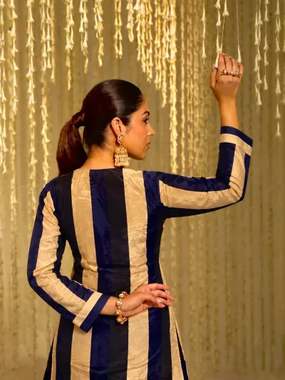 Navy Gold Striped Kurta Set-1