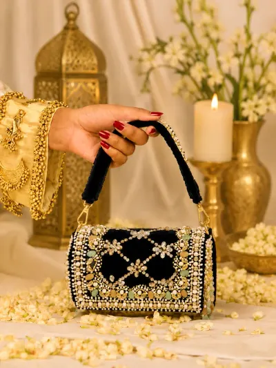 Black Velvet Pearl Clutch-0