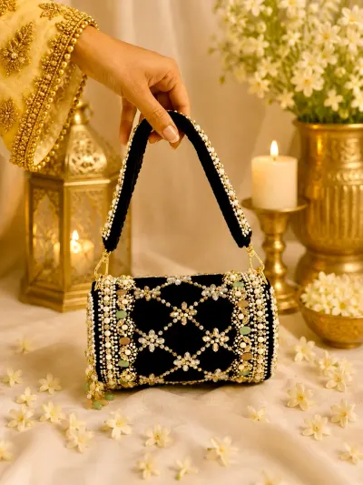 Black Velvet Pearl Clutch-1