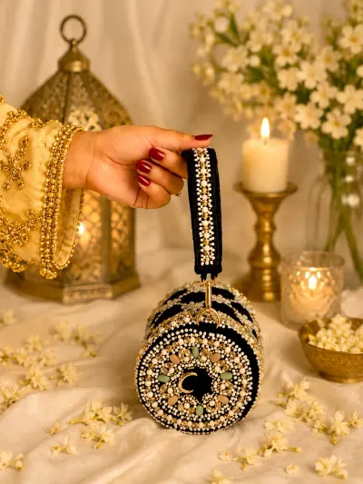 Black Velvet Pearl Clutch-2