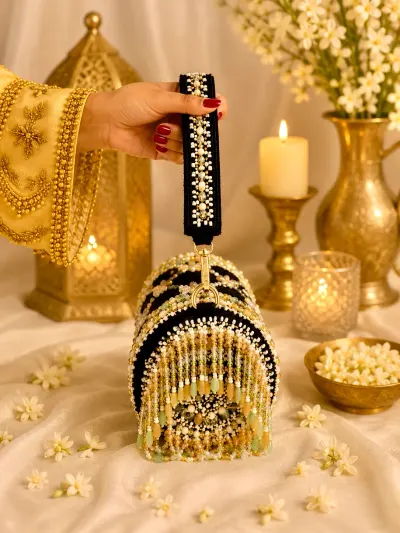 Black Velvet Pearl Clutch-3