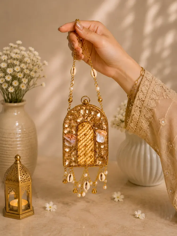 Gold Crystal Clutch Bag - Image 4