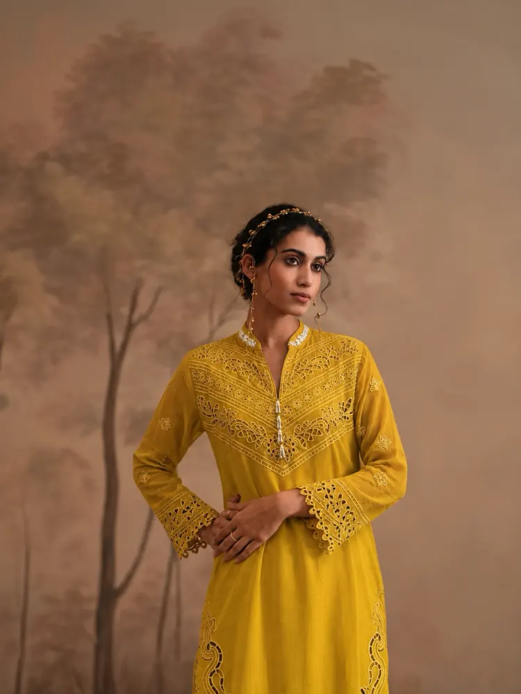 Yellow Floral Embroidered Suit-2