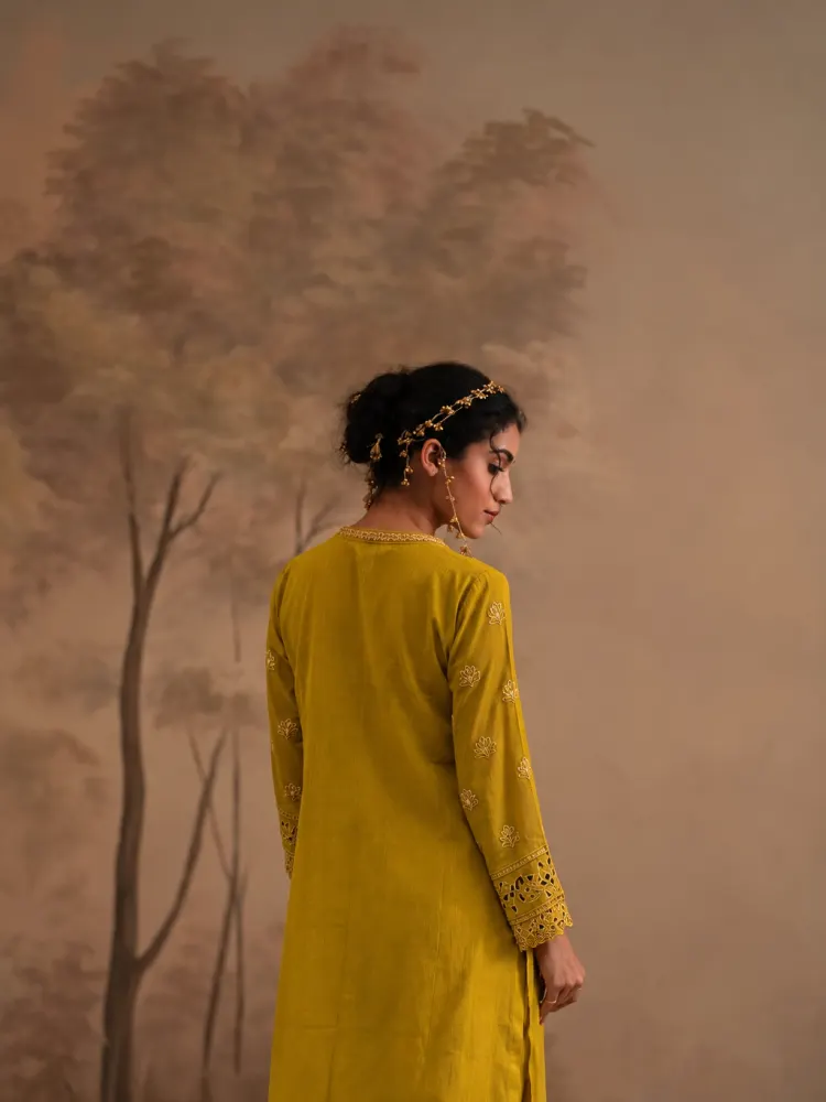 Yellow Floral Embroidered Suit-3