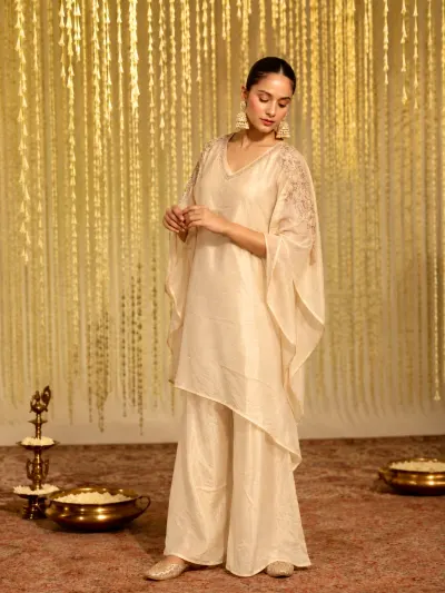 Beige Kaftan Set for Women-2