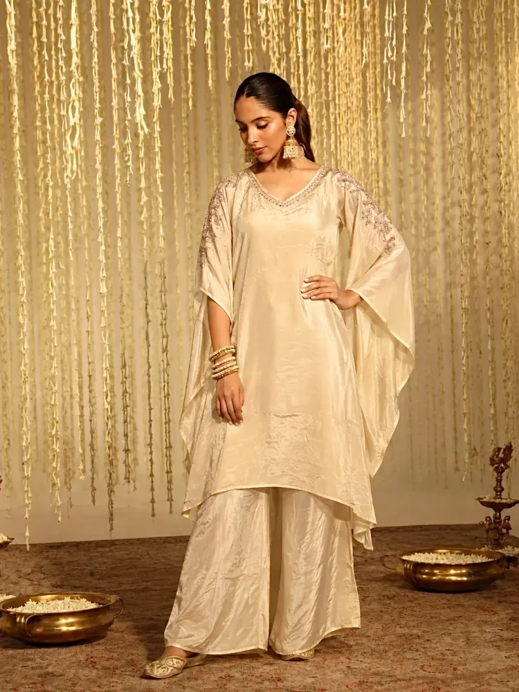 Beige Kaftan Set for Women-0