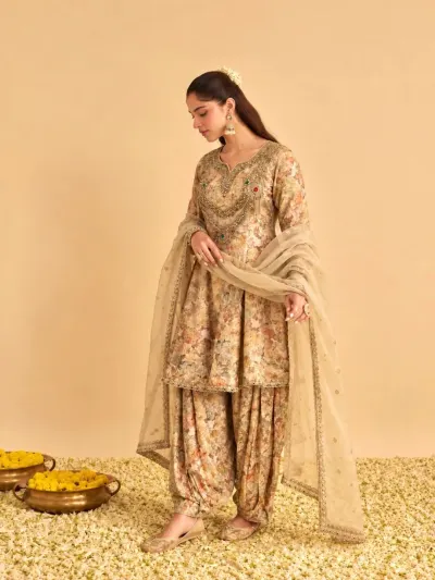 Gold Floral Print Kurta-2