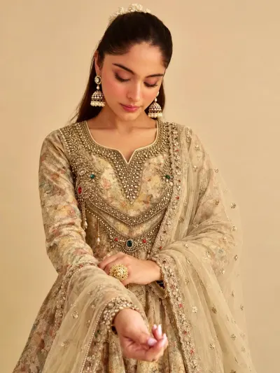 Gold Floral Print Kurta-3