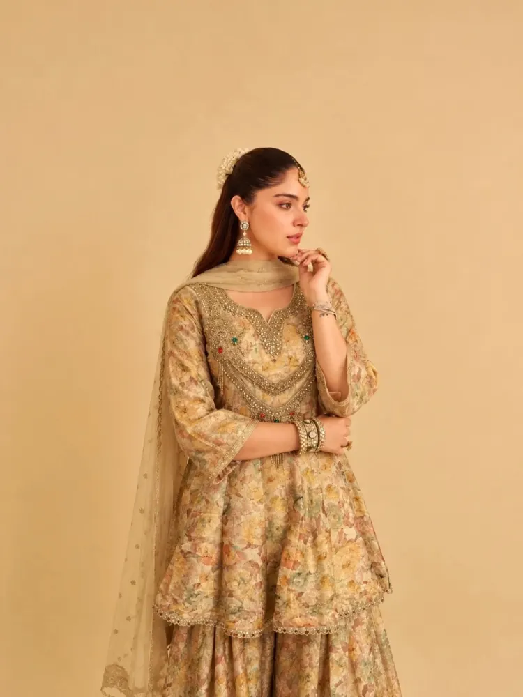 Gold Floral Print Kurta-0