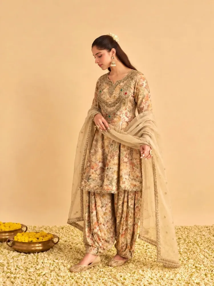 Gold Floral Print Kurta-2